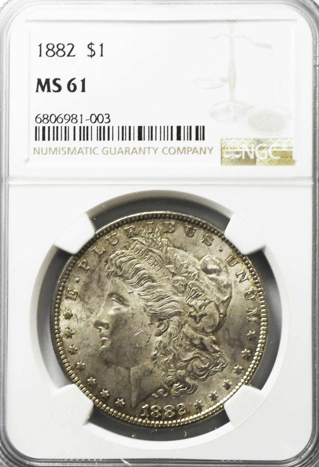 1882 $1 Morgan Silver Dollar MS61 NGC Uncirculated Philadelphia
