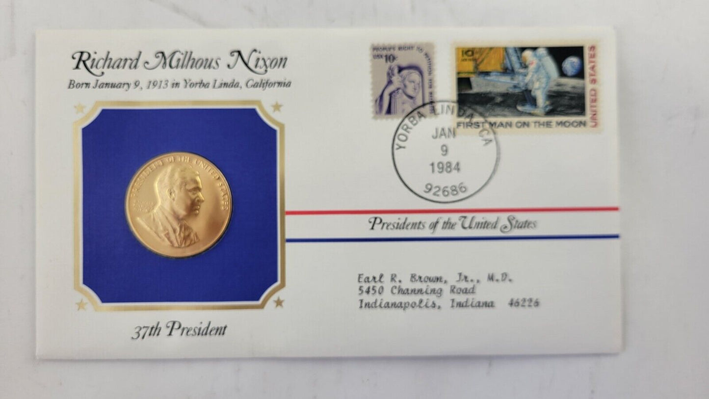 Richard Nixon Presidential Covers Medal Postal Commemorative Society Gold Plated