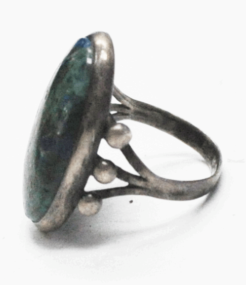 Vintage Sterling Silver Oval Chrysocolla Solitaire Ring 26mm Size 6