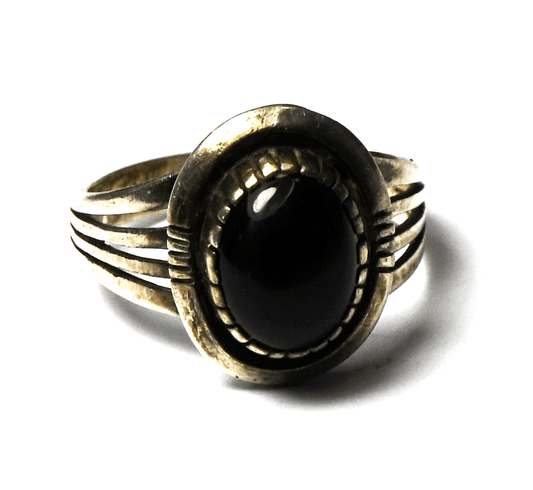 Vintage Sterling Silver Oval Black Onyx Quadruple Split Band Ring 15mm Size 7