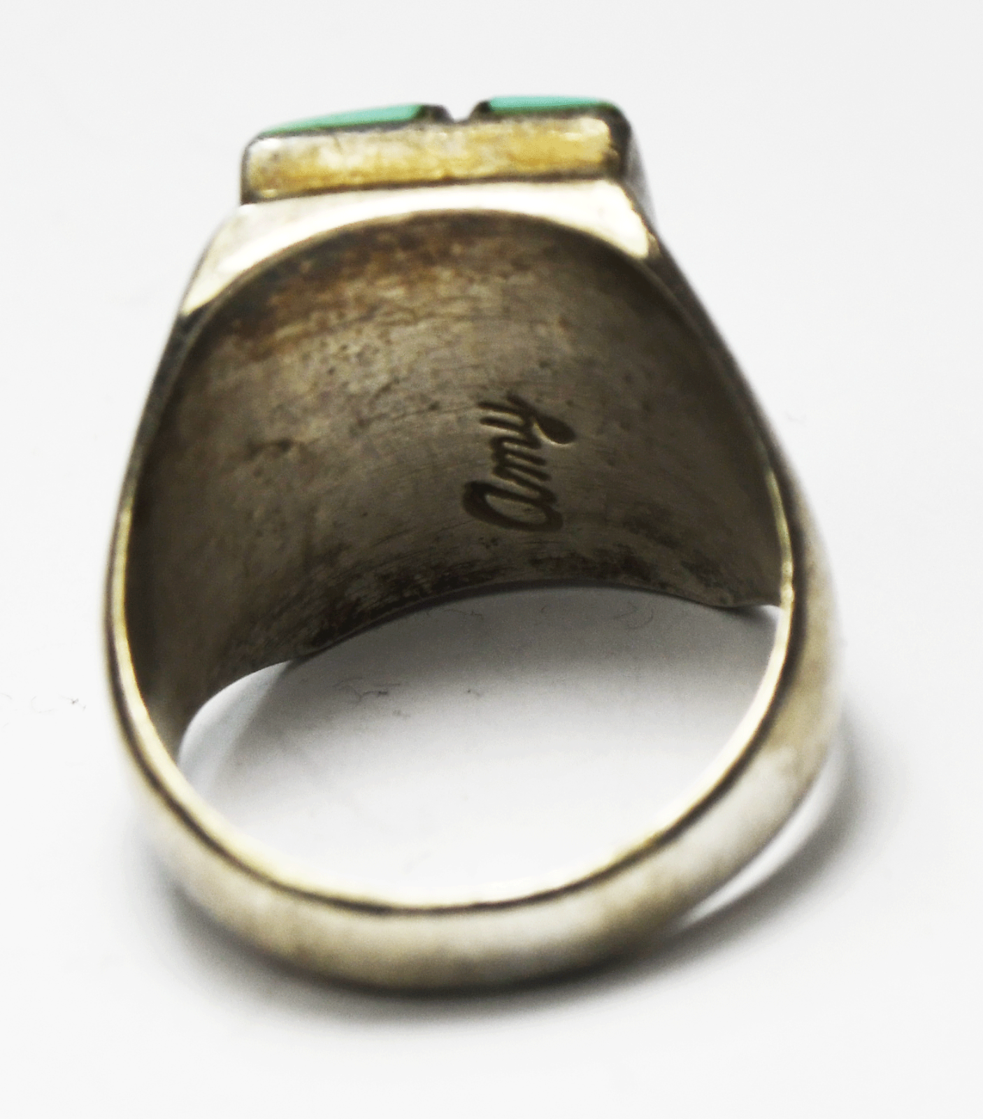 Sterling Silver Dick & Amy Quandelacy Turquoise Inlay Sun Ring 19mm Size 11-1/2