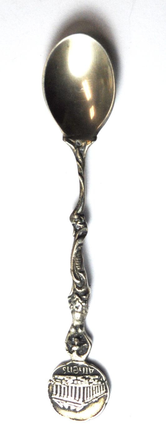 800 Fine Silver Athens Greece Parthenon  Souvenir Spoon 4-1/8"