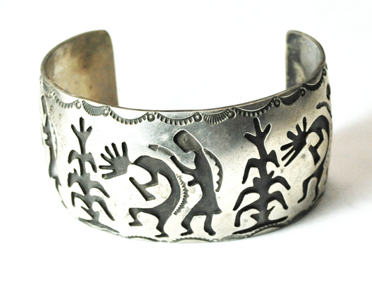 FK Sterling Kokopelli Dancing Prosperity Corn 38mm Cuff Bracelet 7-3/4" Wrist