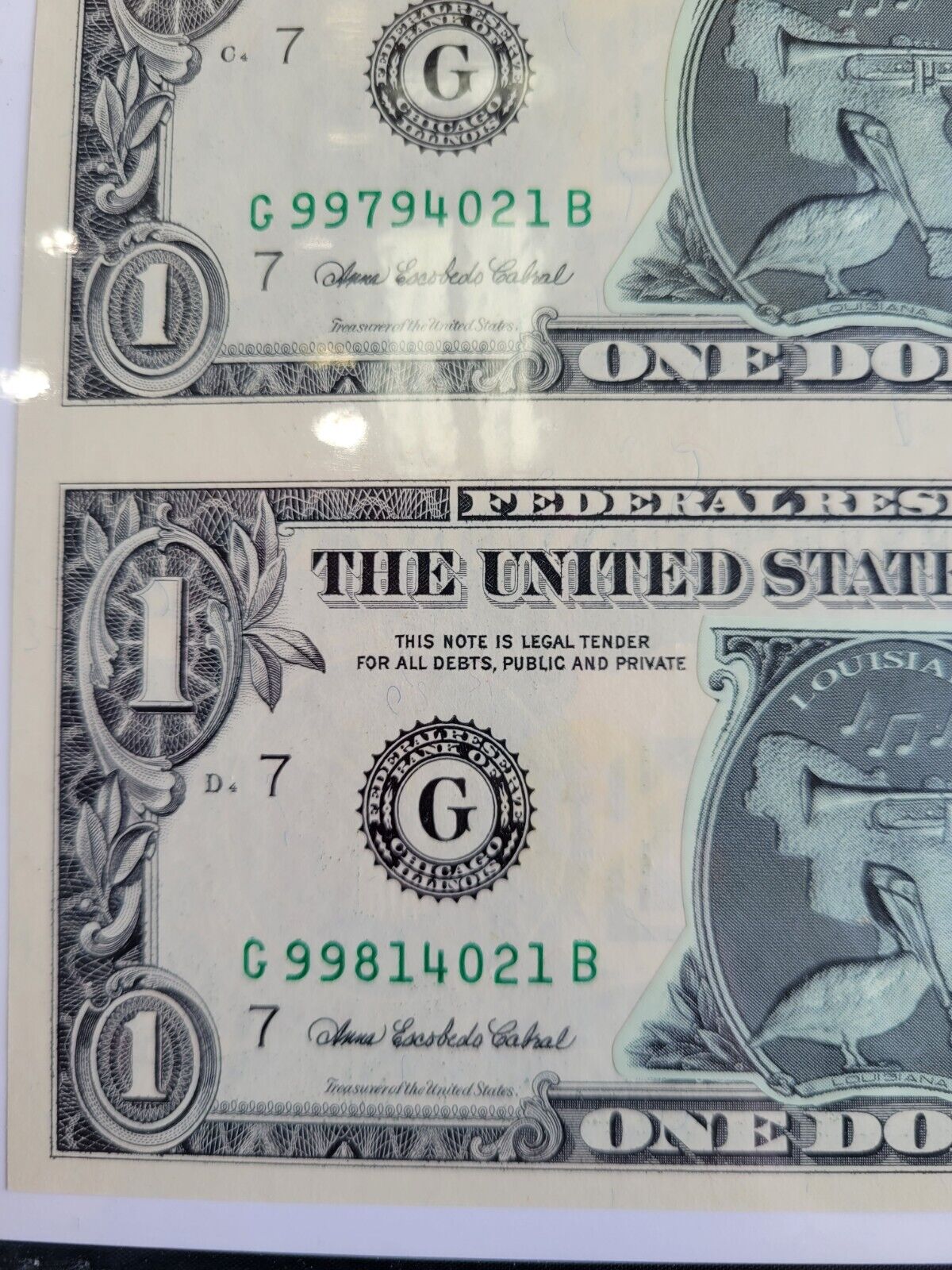 2003 United States Commemorative Gallery Uncut, Uncirculated $1 Bills Louisiana