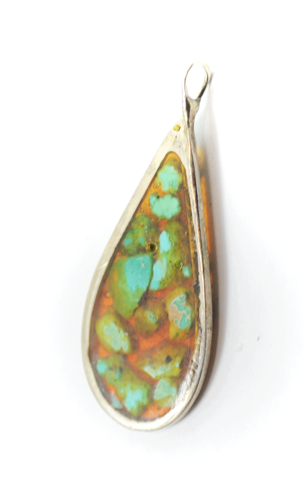 Sterling Silver Turquoise Chunk Inlay Teardrop Pendant 18mm x 42mm