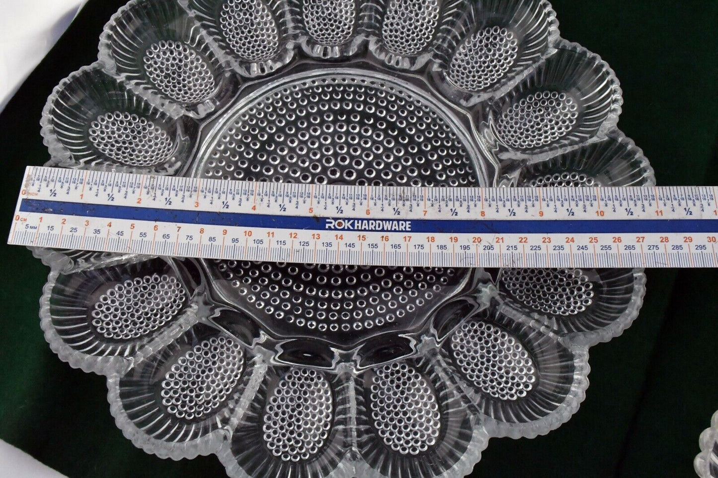 Set of 2  Indiana Glass Hobnail Scalloped Seashell Deviled Egg Holders Plates