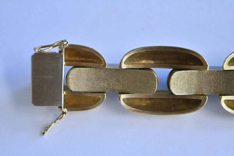Vintage Louis Fiessler 18k YG Carved Tigers Eye Link Bracelet Germany 22mm