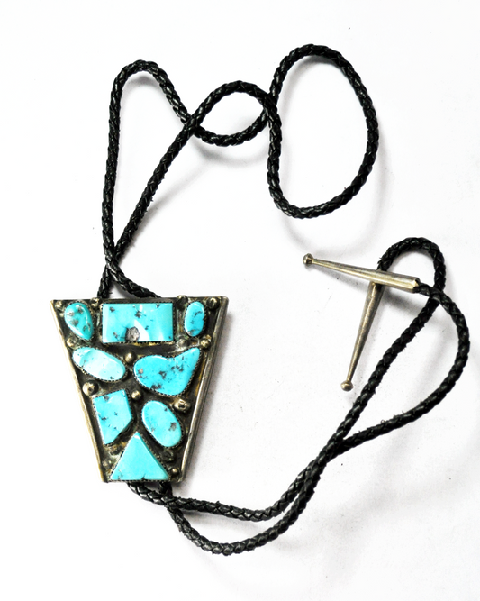 Sterling Silver Triangular Bolo Tie Clip Turquoise Cluster 2-3/8" x 2-3/8"