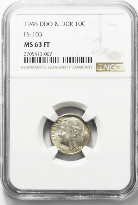 1946 DDO & DDR 10c Roosevelt Silver Dime NGC MS63 FT BU Philadelphia