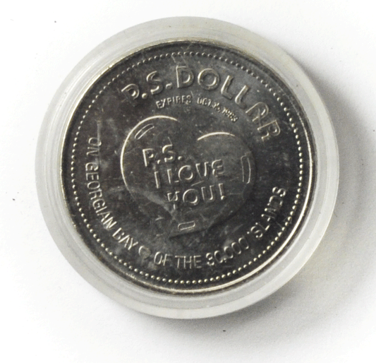 1983`$1 Canada Trade Dollar 34mm PS I Love You Heart Georgian Bay Parry Sound