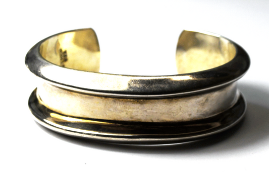 Sterling Silver Puffy Beveled Edge Cuff Bracelet 22mm 7" Wrist 39.8g