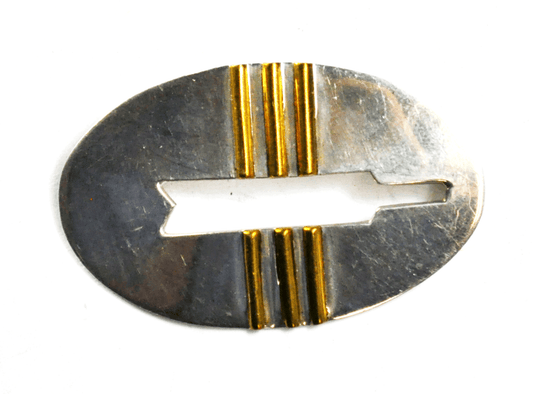 Sterling Silver Mexico TB-119 Oval Two Tone Stripe Disc Brooch Pin 29mm x 48mm