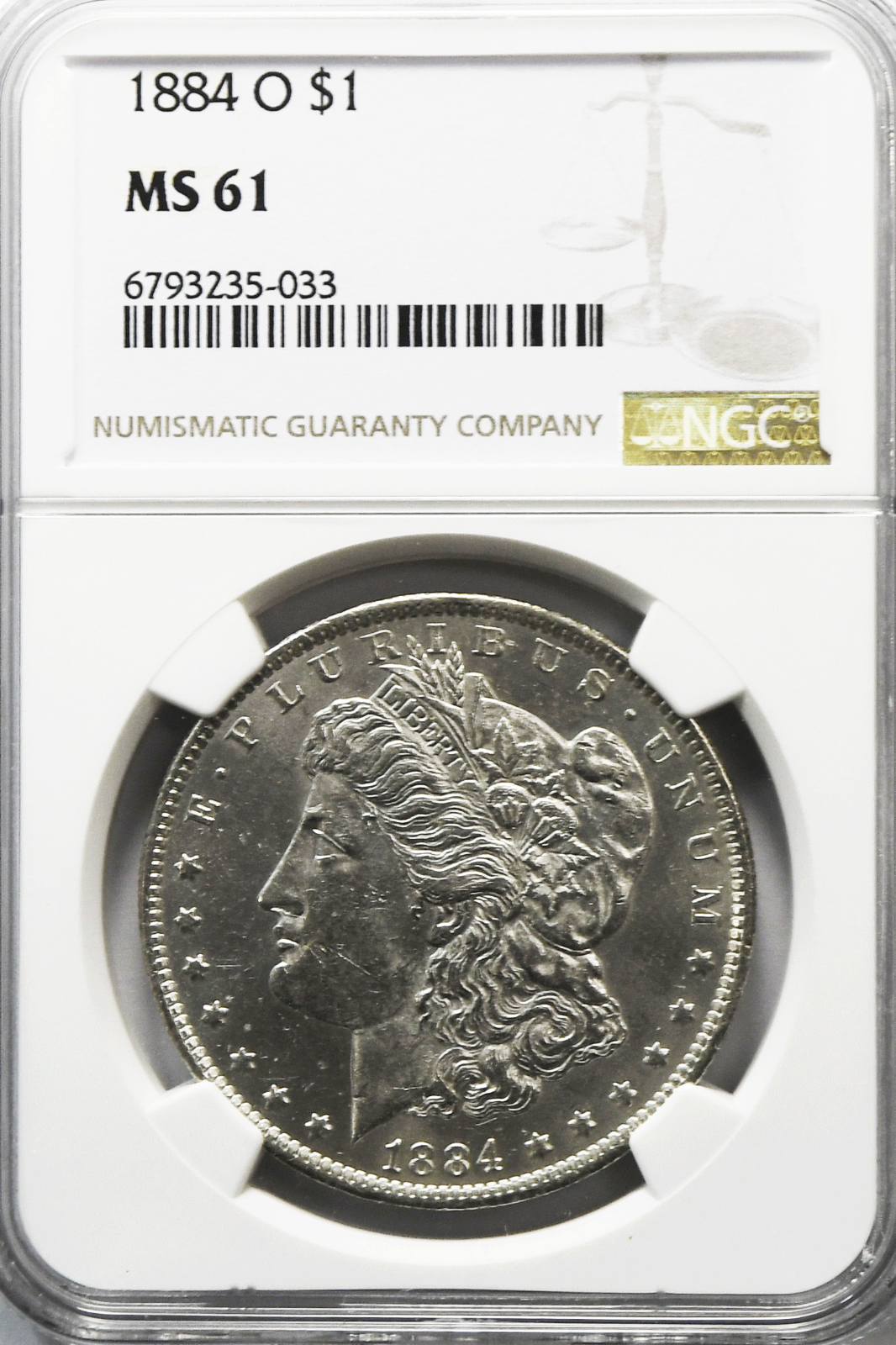 1884 O $1 Morgan Silver Dollar MS61 NGC Uncirculated New Orleans