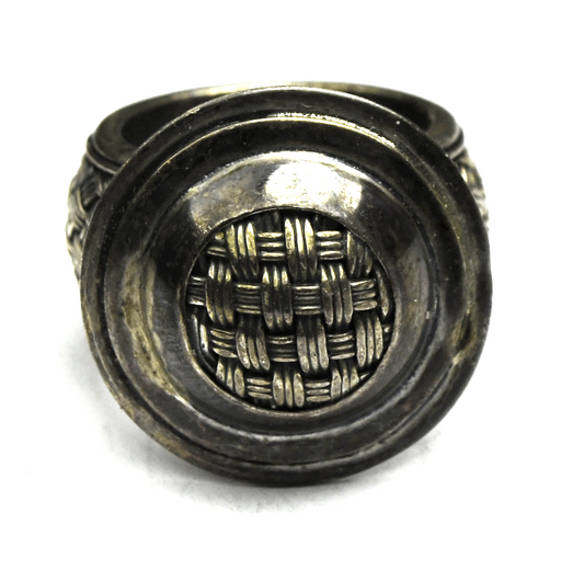 Sterling Bali Suarti Basket Weave Round Stepped Top Solid Ring 22mm Size 6.5