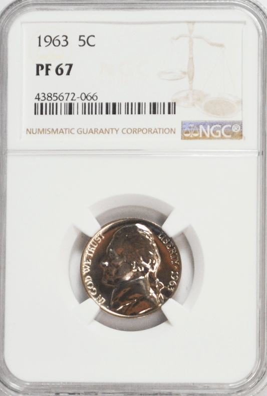 1963 5c Jefferson Proof Nickel Five Cents Rare NGC PF68 Gem Uncirculated