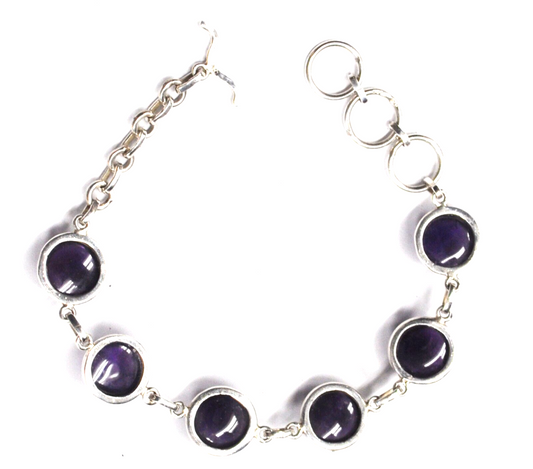 Sterling Silver NC 13mm Round Domed Amethyst Toggle 9" Bracelet