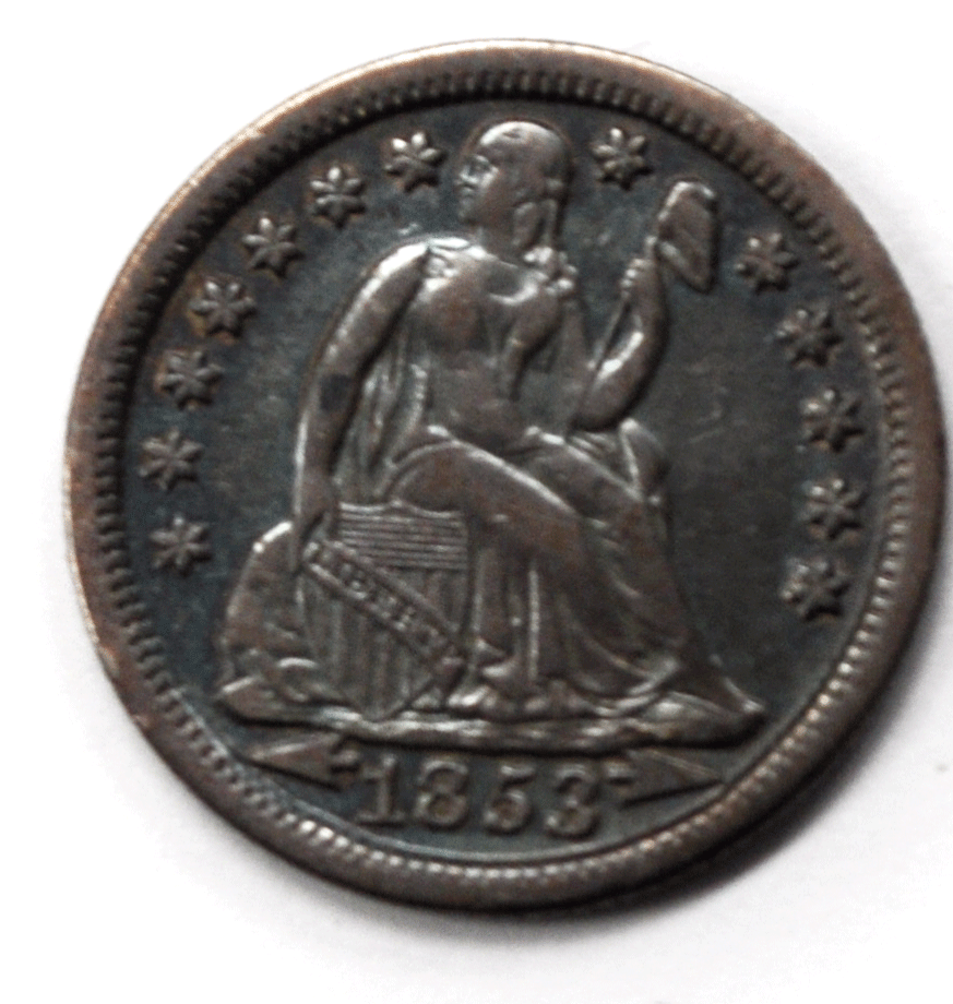 1853 10c Seated Liberty Silver Dime Ten Cents Philadelphia Rare