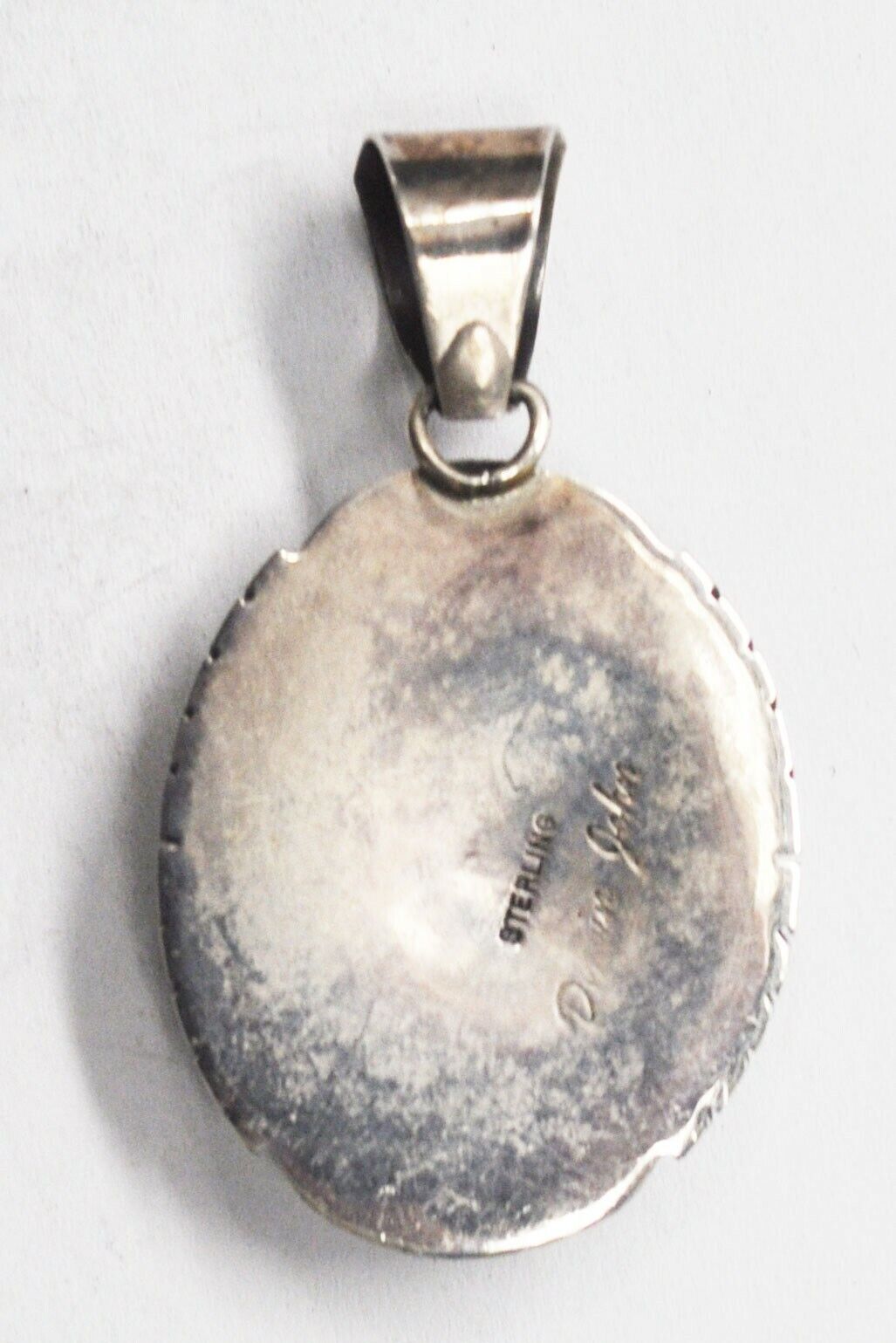 Sterling Silver Delvin John Navajo Oval Turquoise Pendant 48mm x 27mm