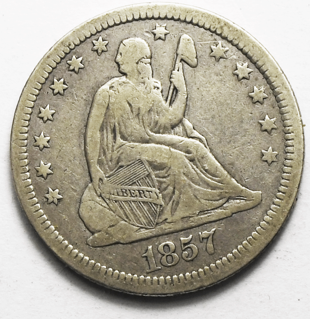 1857 25c Seated Liberty Silver Quarter Dollar Twenty Five Cents Philadelphia