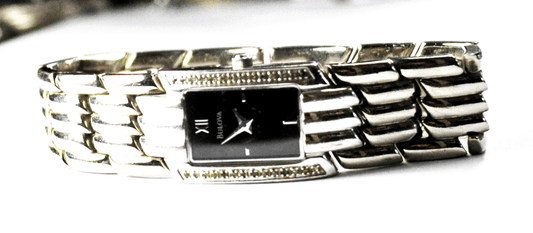 2001 Bulova Crystal Bezel Black Dial Quartz Wristwatch 17mm 96L50