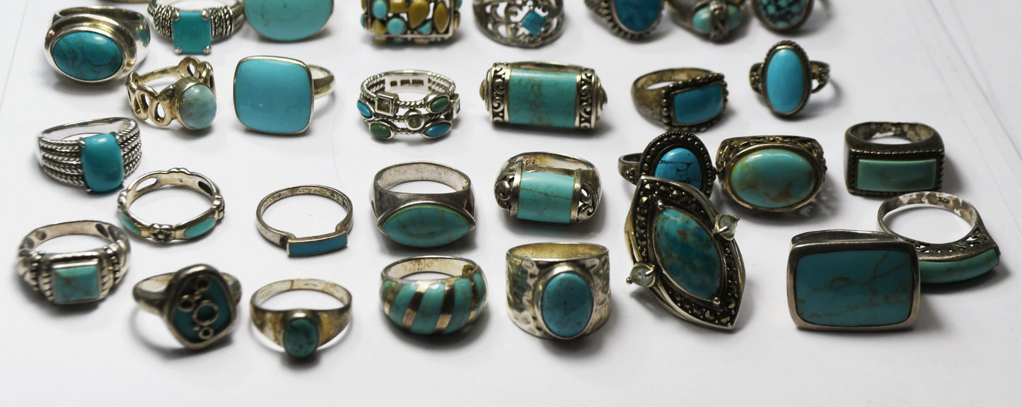 Lot of 42 Sterling Silver Rings Faux Turquoise Dyed Howlite  303g