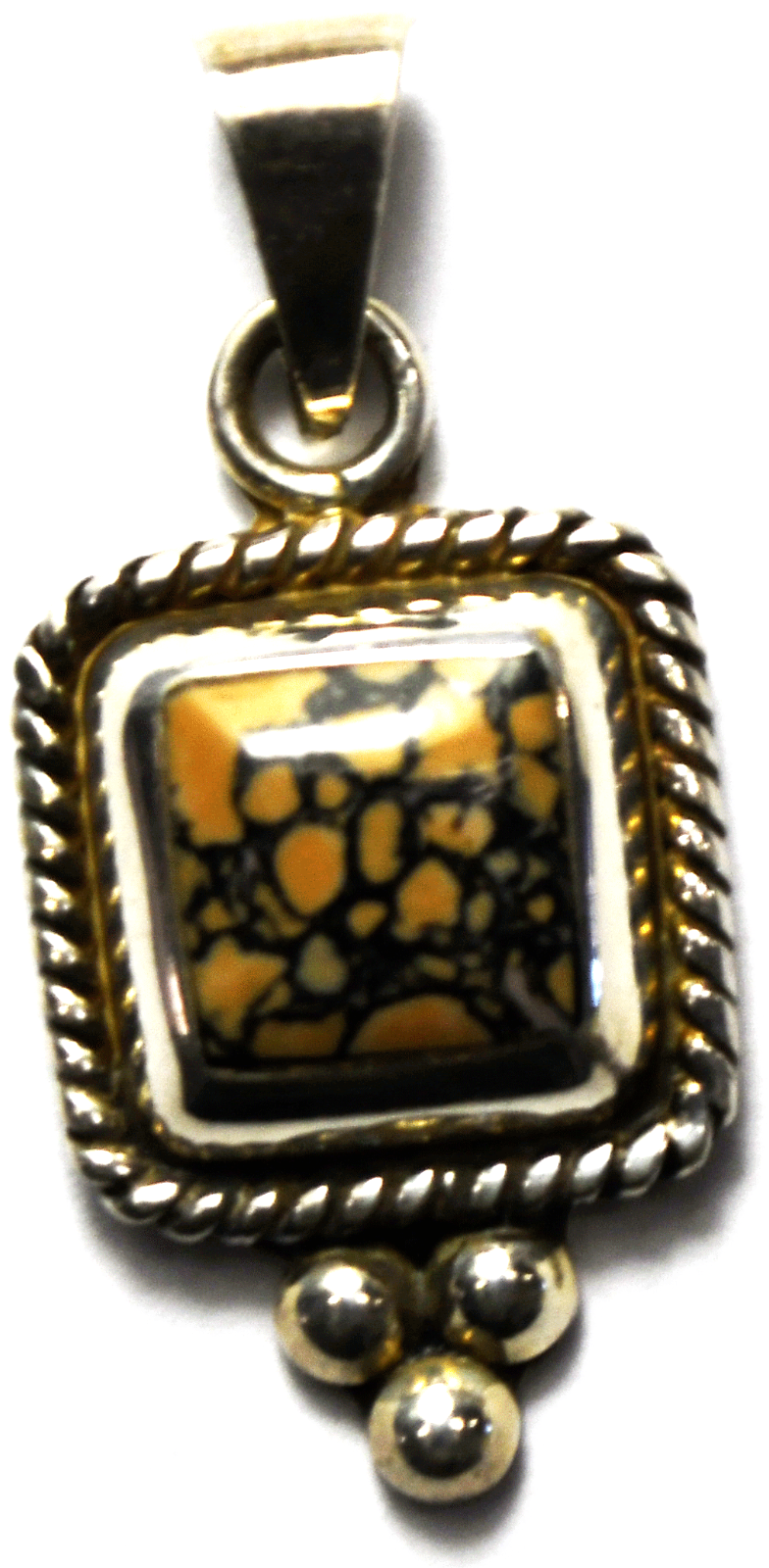 Sterling Silver Feathered Jasper Square Pendant 40mm x 18mm