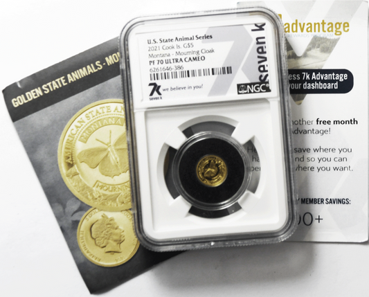 2021 $5 Cook Is Gold .5g Animal Series 7k NGC PF70 UC Montana Mourning Cloak
