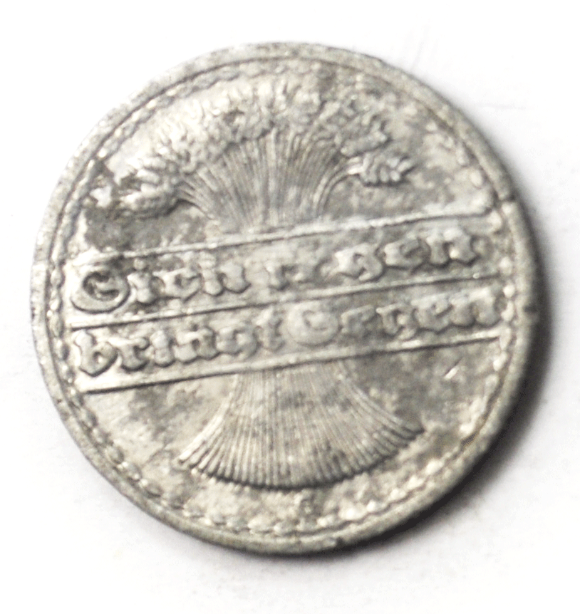 1921 G Germany Weimar Republic 50 FIfty Pfennig Aluminum Coin KM# 27