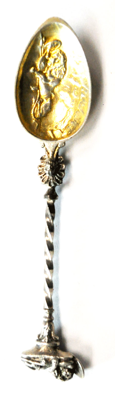 Silver Plated Gold Wash Laying Lion Twist Handle Souvenir Spoon 4-3/8"