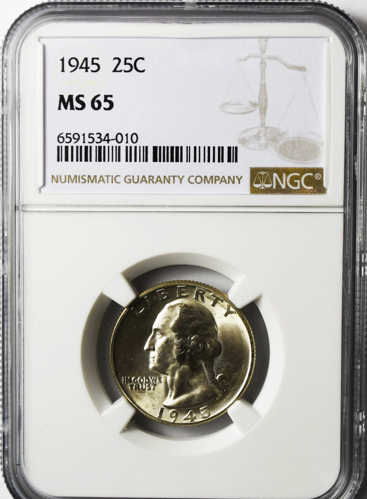 1945 25c Washington Silver Quarter Dollar NGC MS65 Brilliant Uncirculated