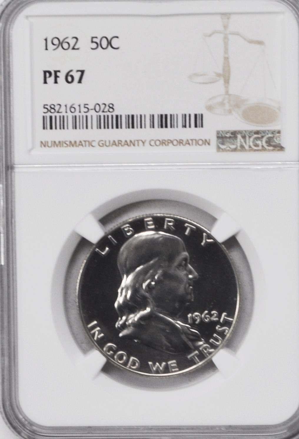 1962 50c Franklin Half Dollar Proof Silver Fifty Cents NGC PF67 Gem Unc