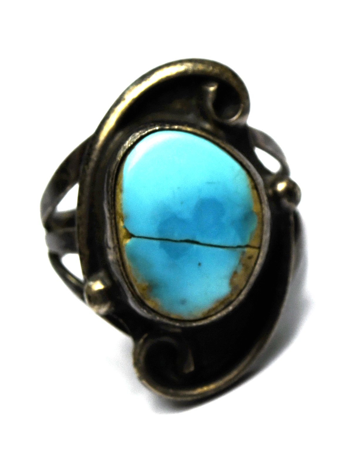 Antique Sterling Silver Blue Turquoise Ring 25mm Size 7