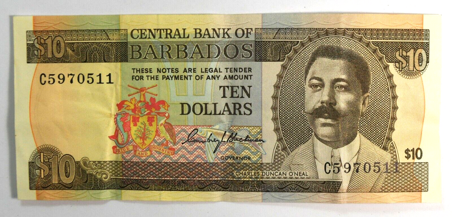 1973 Barbados $10 Ten Dollars Banknote C5970511
