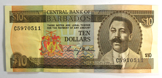 1973 Barbados $10 Ten Dollars Banknote C5970511