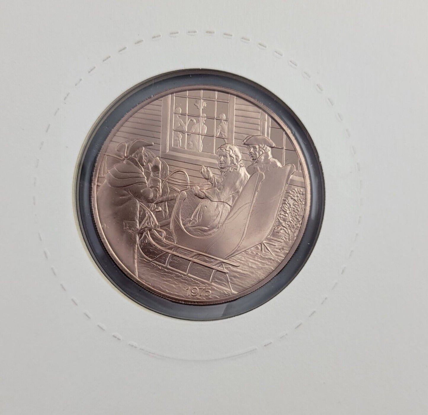 Franklin Mint Bronze Holiday Gala, 1975 Christmas Coin w/Holder Card
