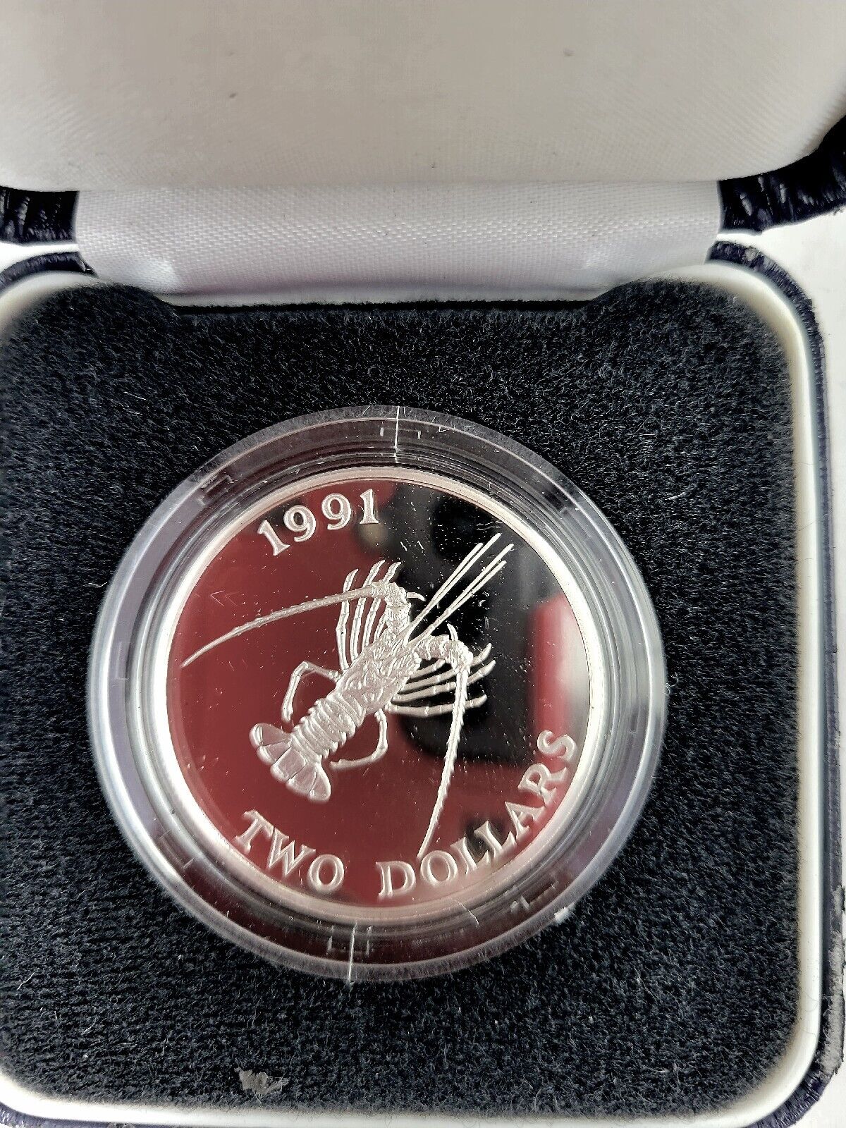 1991 Bermuda Lobster Silver Proof Two Dollar Royal Mint Boxed w/Cert