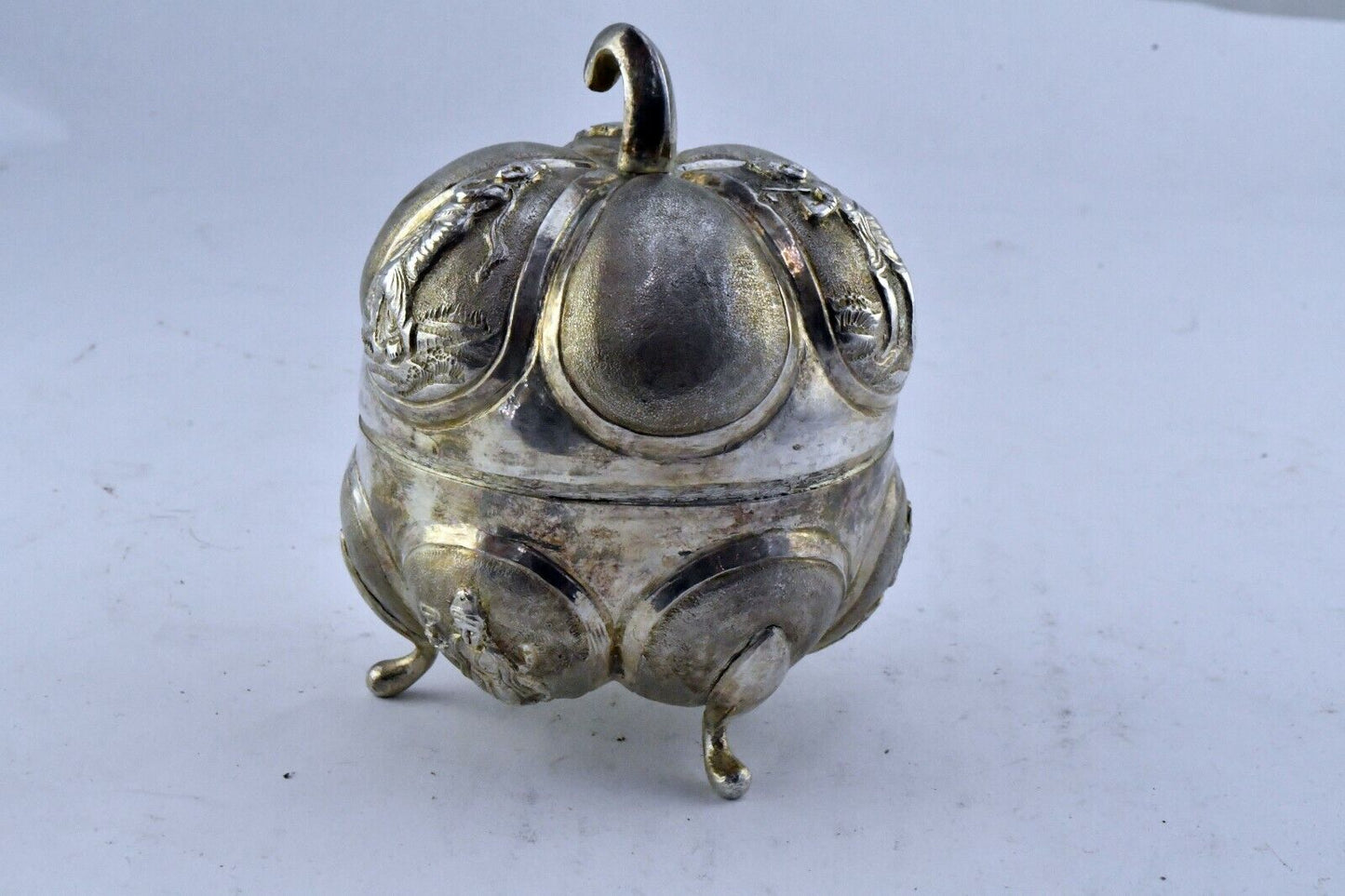 India Solid .900 Fine Silver Jewelry Trinket Prayer Kaddu Spice Container