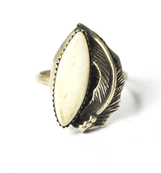 Sterling Silver Signed Phil MOP Mother of Pearl Leaf Ring 22mm Size 5-3/4