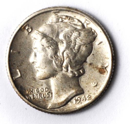 1942 D 10c Mercury Dime Ten Silver Cents Denver AU-Unc