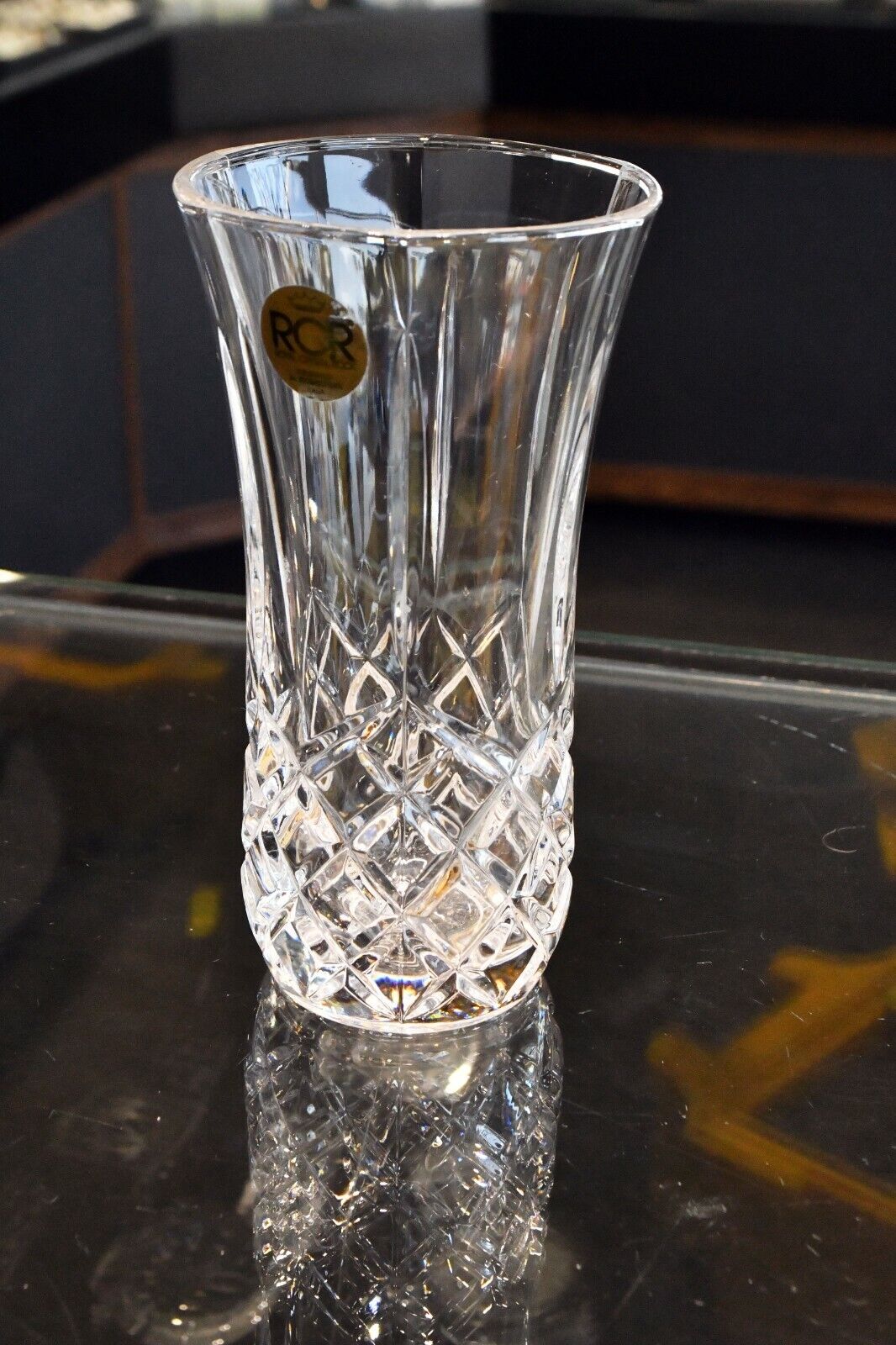 (RCR) Royal Crystal Rock Italy 24% Lead Crystal 5" Pineapple Cut Vase