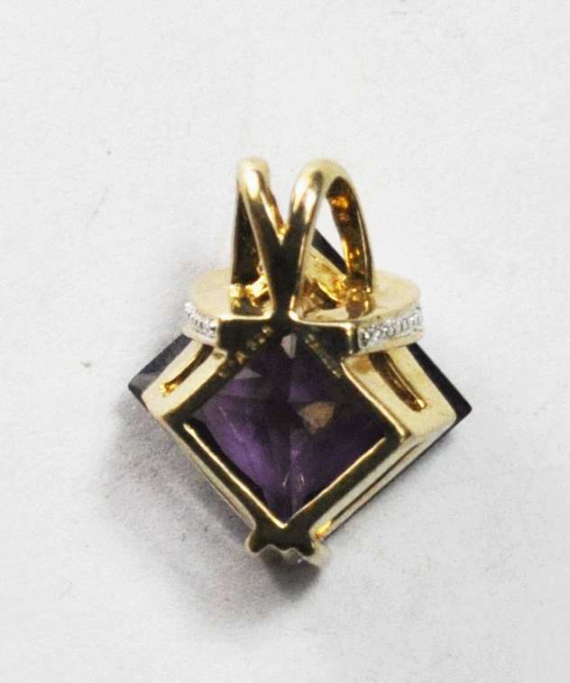 Sterling Silver C^A Canada Amethyst Square 24mm x 19mm Gold Tone Pendant