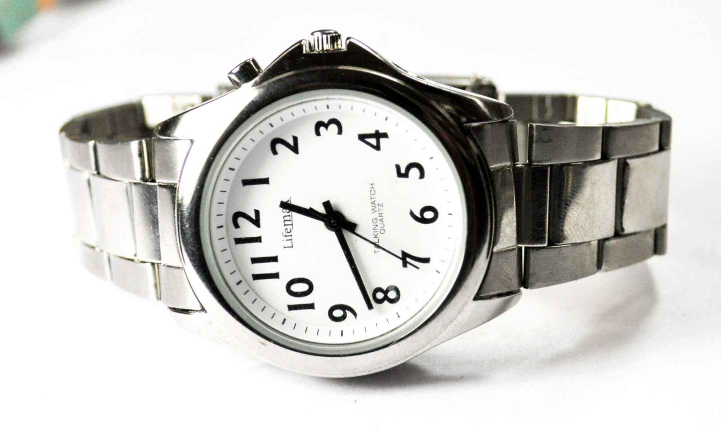 Lifemax Talking Watch White Dial Wristwatch Quartz 36mm Alarm Day Date