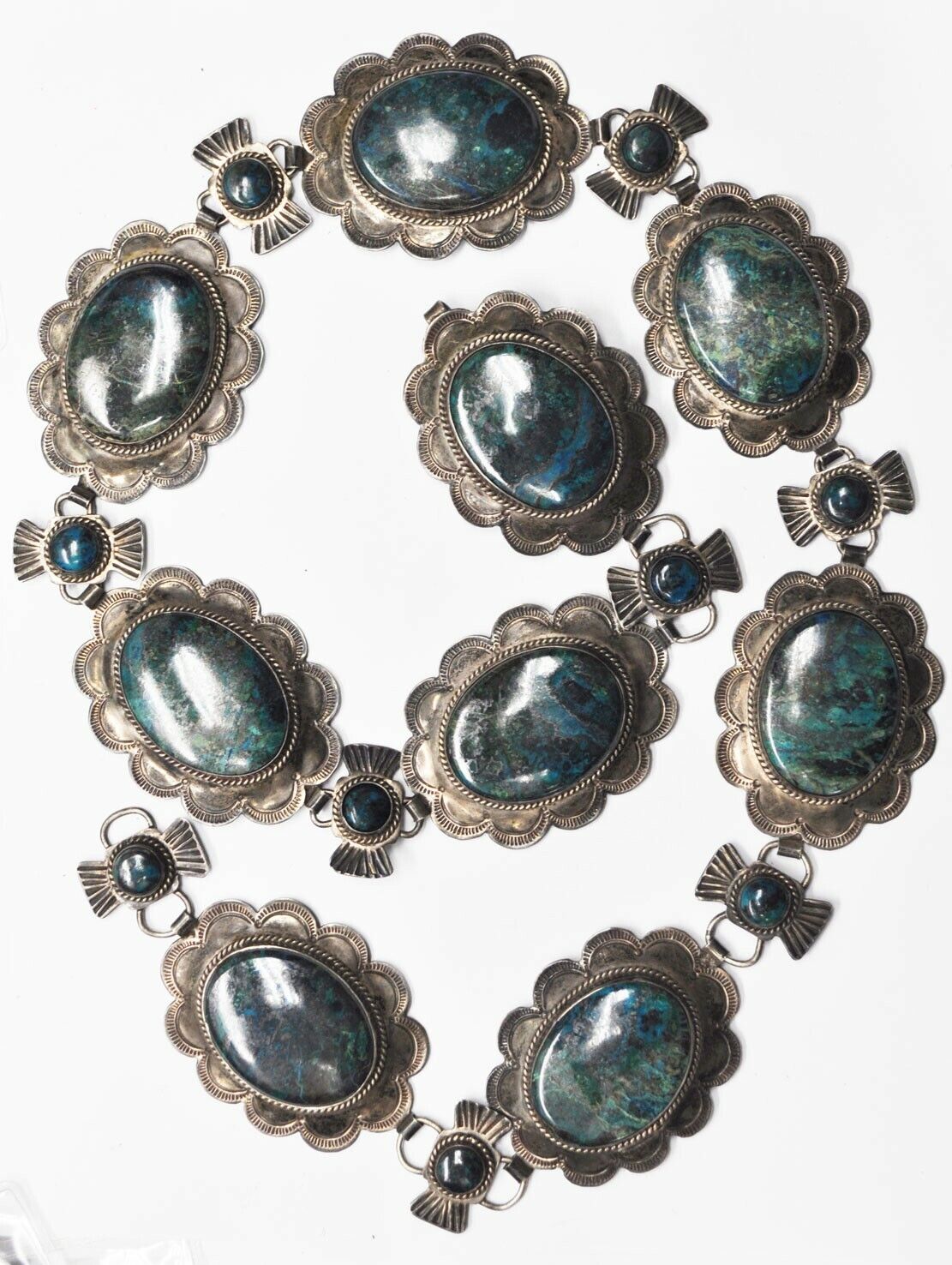 Sterling Silver Chrysocolla Blue Green Large Oval Belt Necklace 48mm 32"