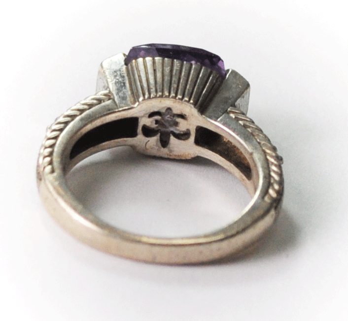 Sterling Judith RIpka Purple Amethyst Diamond Fleur De Lis Ring 10mm Size 6-1/2