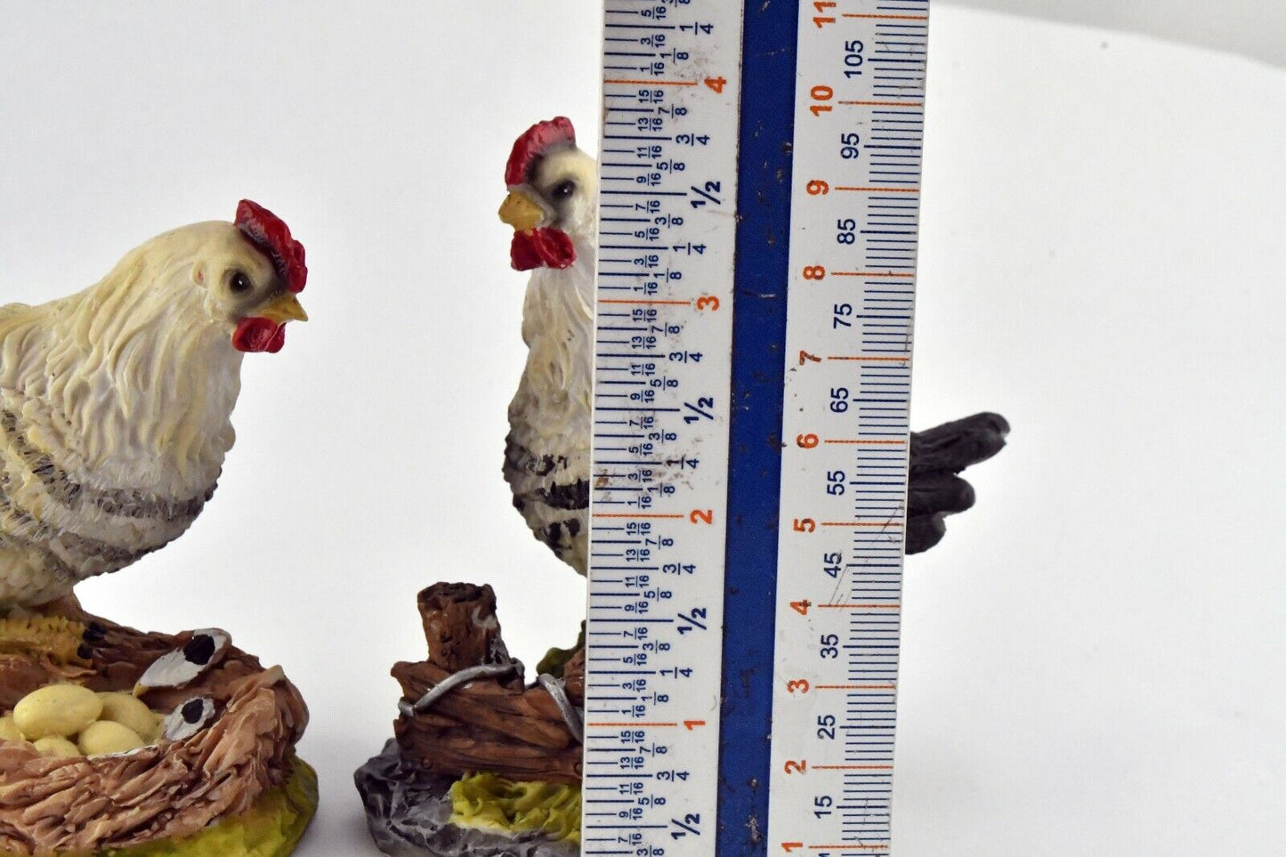 Vintage Beautiful Hand Carved Porcelain Rooster and Hen Figurines 4" Tall