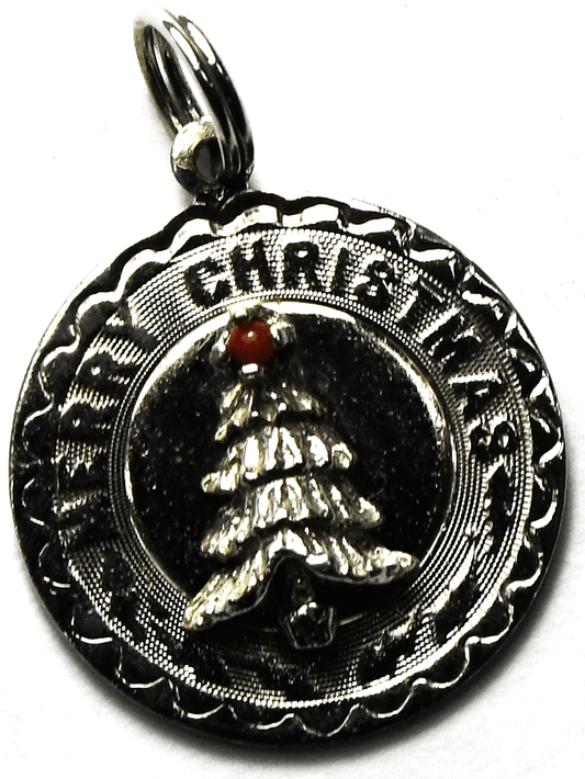 1968 Sterling Elco Christmas X-mas Tree Red Topper Disc Charm 22mm x 19mm