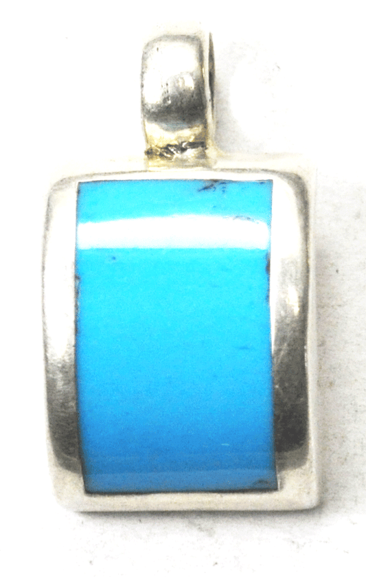 Sterling Silver Mexico Domed Convex Dyed Howlite Turquoise Pendant 21 x 37mm