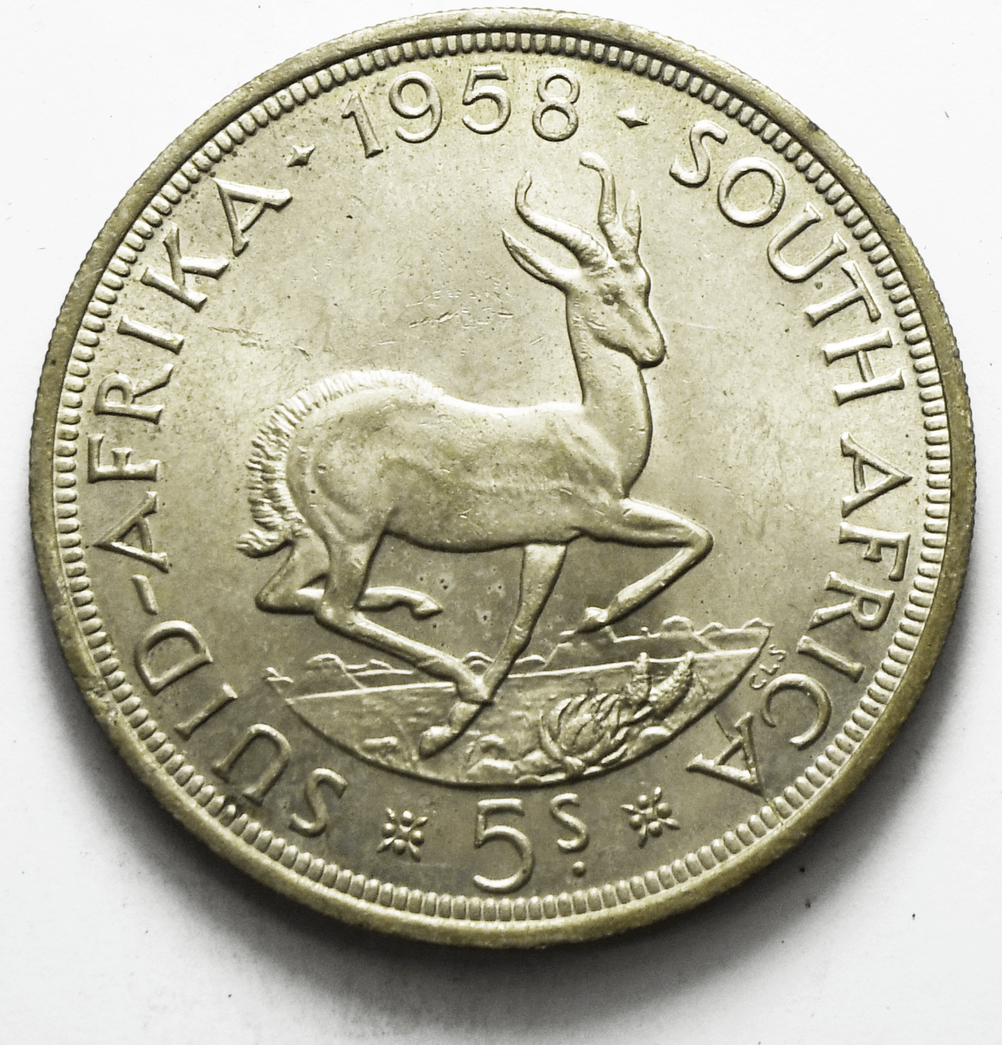 1958 South Africa 5 Five Shillings Silver Coin KM# 52