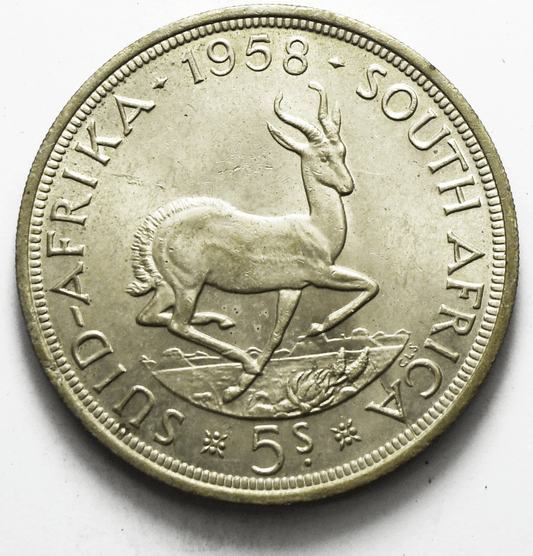 1958 South Africa 5 Five Shillings Silver Coin KM# 52