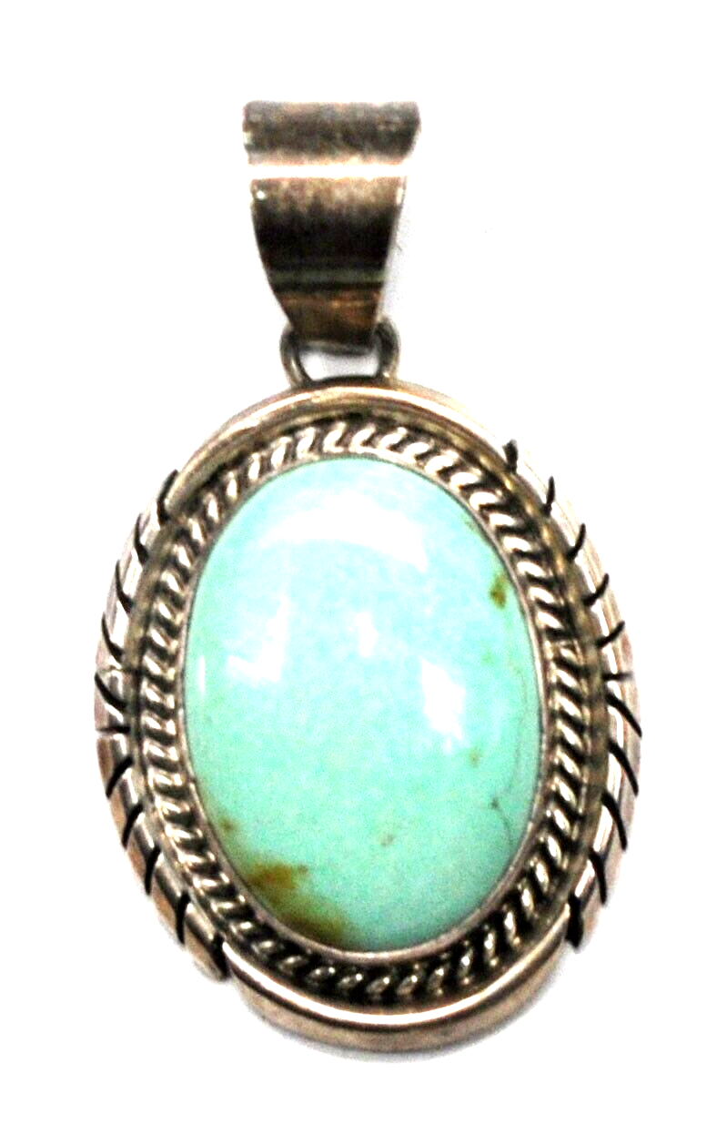 Sterling Silver Delvin John Navajo Oval Turquoise Pendant 48mm x 27mm